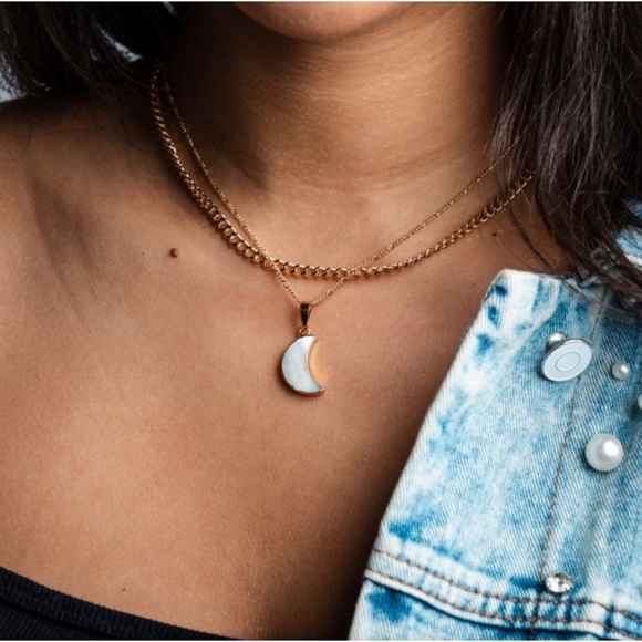 Estrella & Luna Jewelry - 1 LEFT! Mother of Pearl Crescent Moon 22K Gold Necklace